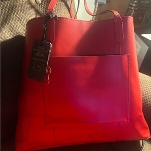 Red Leather Tote Bag